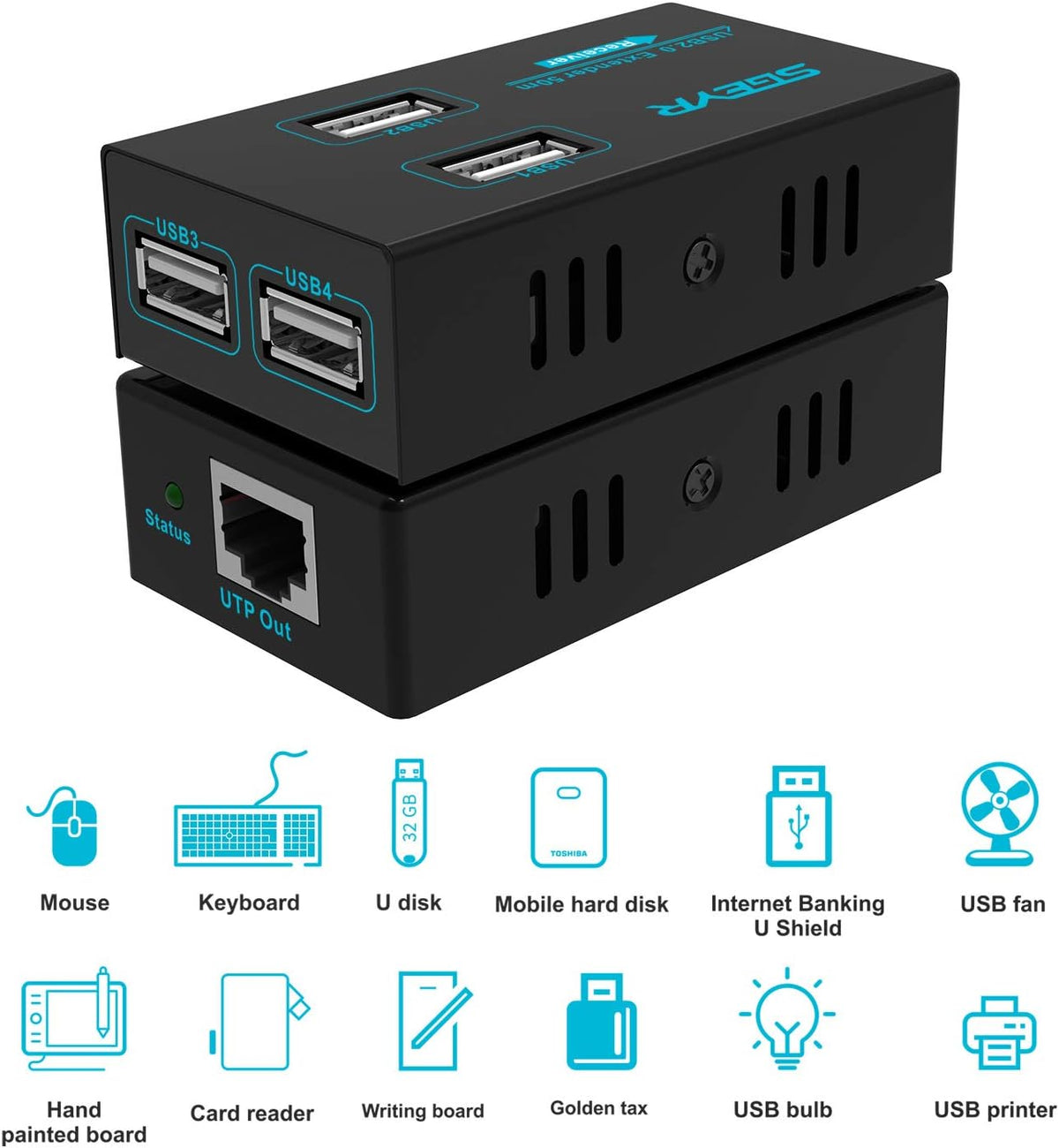 Metal USB Extender Over Cat5e/6, 50M, 4 USB 2.0 Ports, Pack of 2 P561