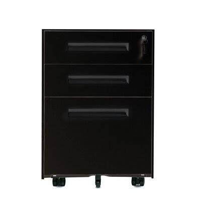 Black 3-Drawer Mobile Metal File Cabinet with Lock P324