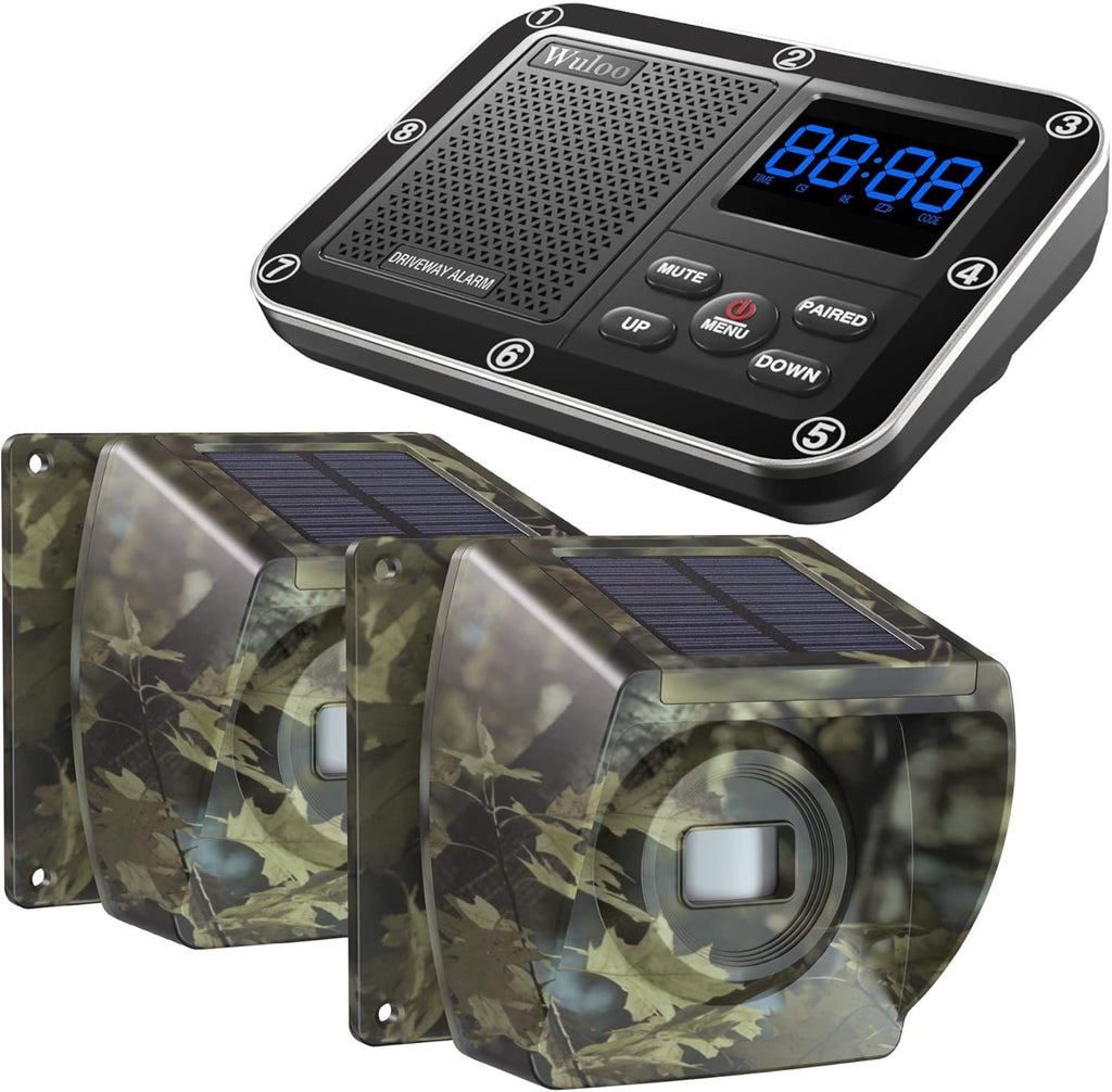 Solar Driveway Alarm Wireless Outdoor Motion Sensor Detector System with Rechargeable Battery Weatherproof Mute Mode W299008