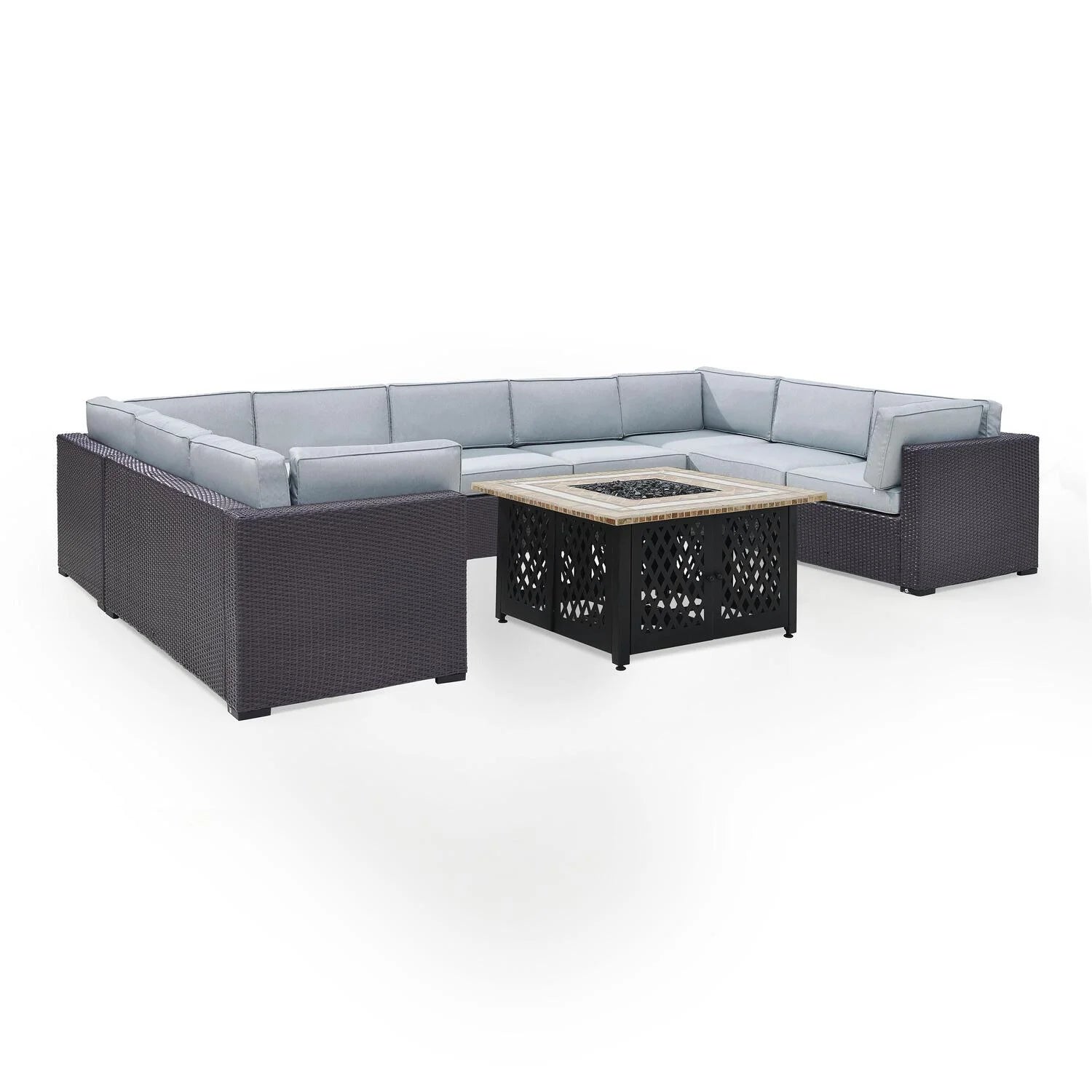 6Pc Outdoor Wicker Sectional Set with Fire Table White/Brown K830