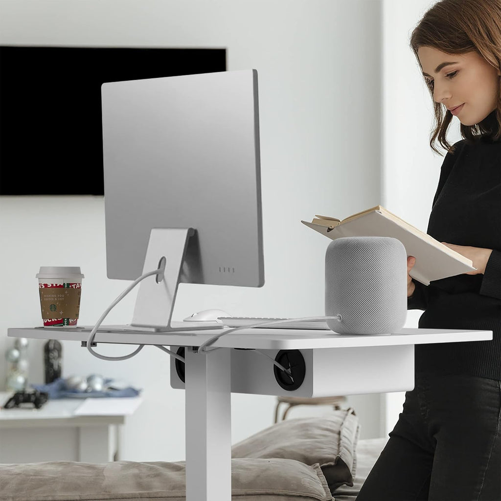 44 Height Adjustable Rolling Desk with Shelf, White C646688