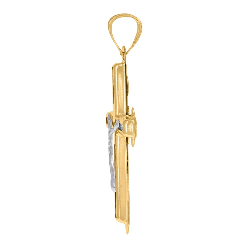 10k Two Tone Gold Mens CZ Cubic Zirconia Simulated Diamond Crucifix Cross Pendant Necklace Q743
