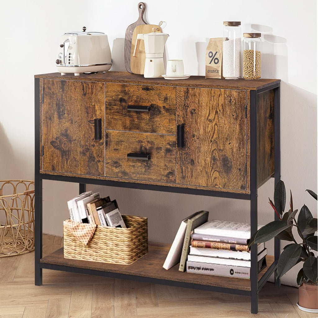 Rustic Brown Storage Cabinet with 2 Drawers & Doors E308263
