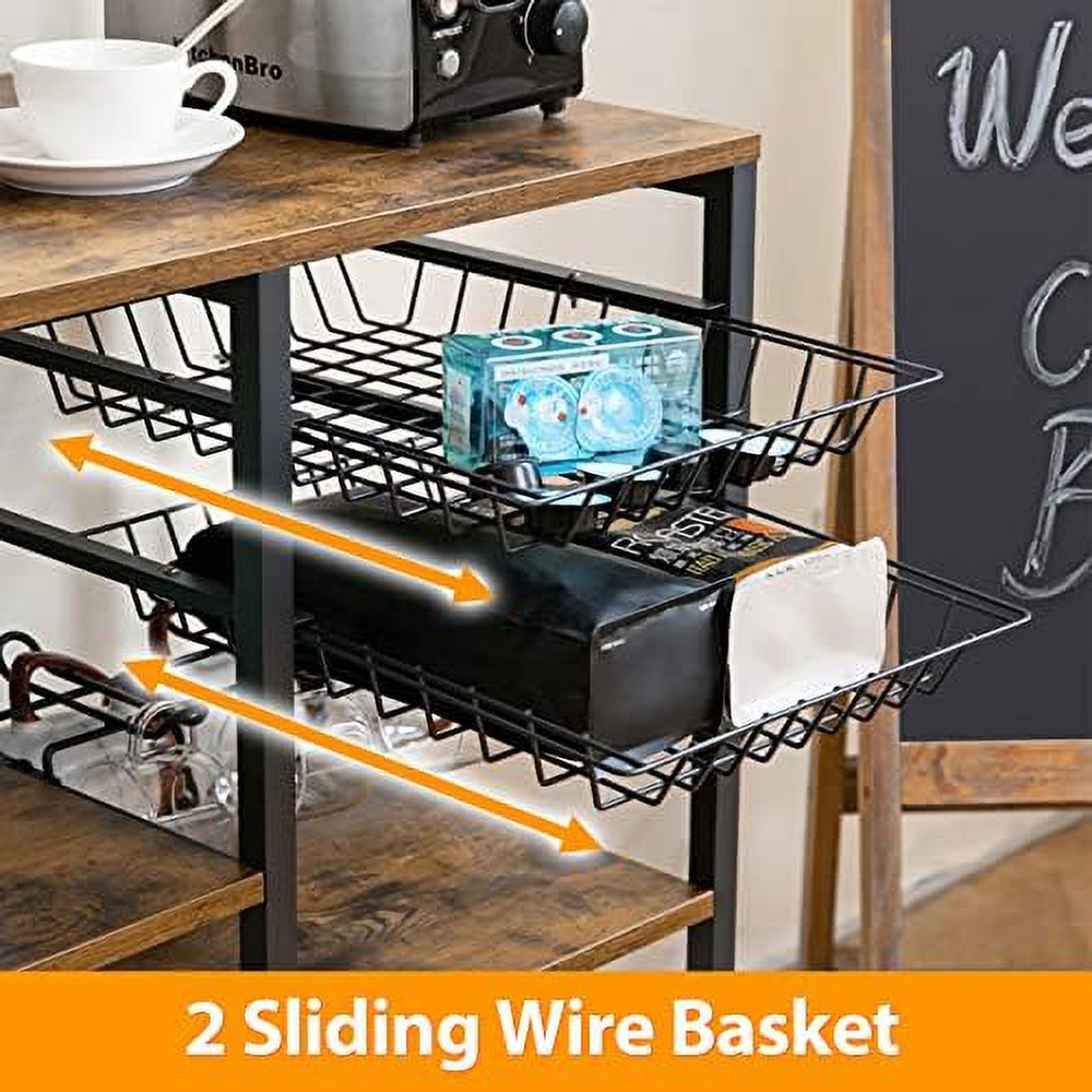 Rustic Brown Metal Frame Bakers Rack with Wire Basket X4412