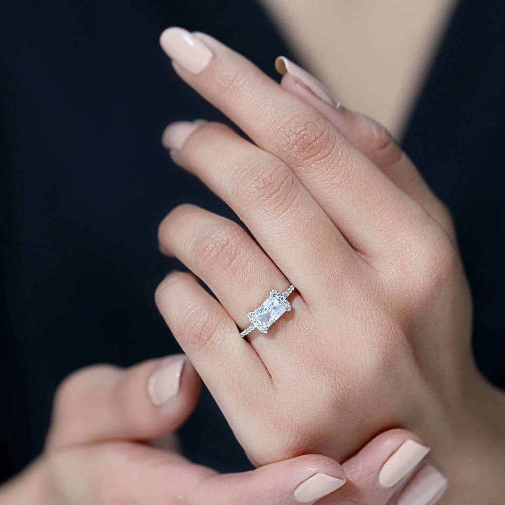 Emerald Cut Zircon Engagement Ring, 925 Sterling Silver, 5X7 mm, 2 Carat, US 4.00 H3579