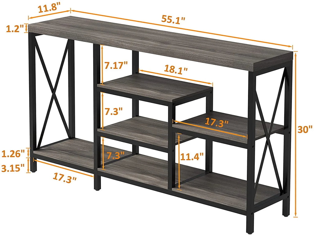 Gray 55"L Narrow Console Table with Storage Shelves W179452