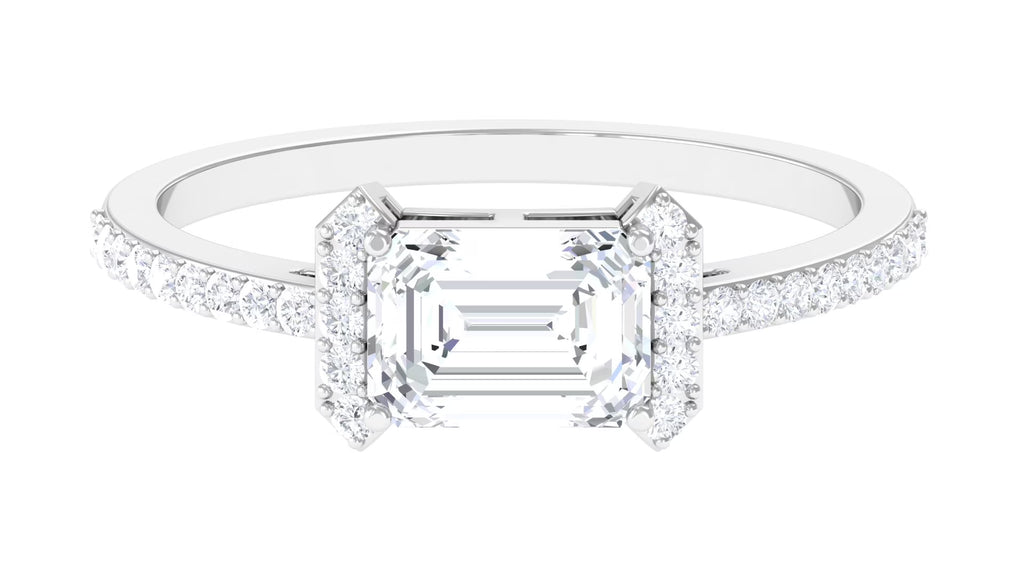 Emerald Cut Zircon Engagement Ring, 925 Sterling Silver, 5X7 mm, 2 Carat, US 4.00 H3579