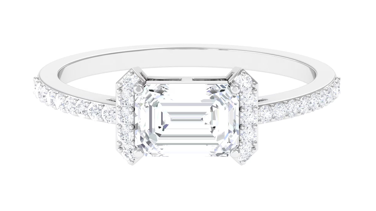 Emerald Cut Zircon Engagement Ring, 925 Sterling Silver, 5X7 mm, 2 Carat, US 4.00 H3579