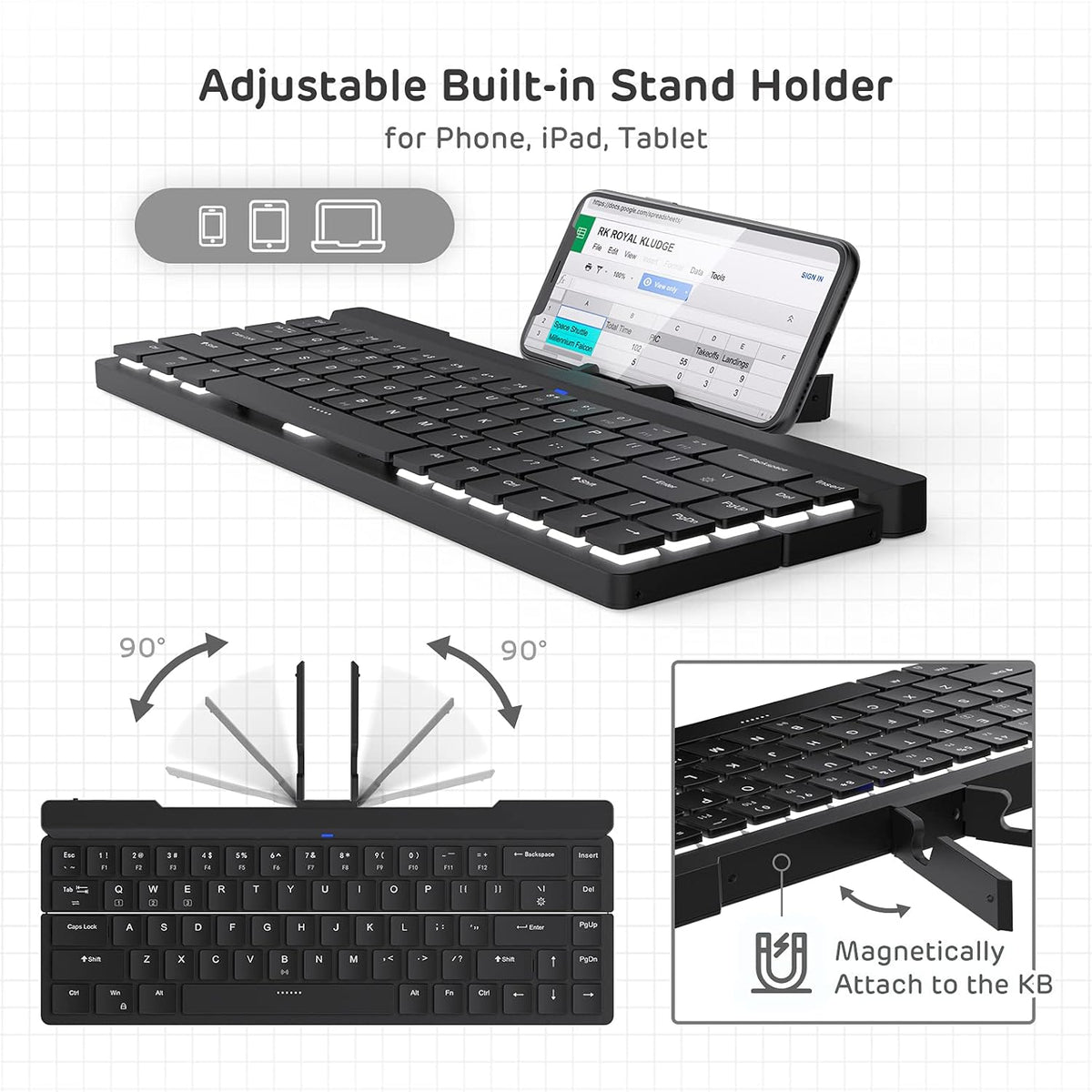68 Keys 60% Foldable Mechanical Keyboard with Aluminum Body, White Backlit, Low Profile Clicky White Switches, Pack of 2 J4923