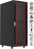 42U Locking Server Rack Cabinet Enclosure on Wheels with Shelf and Cooling Fan O590