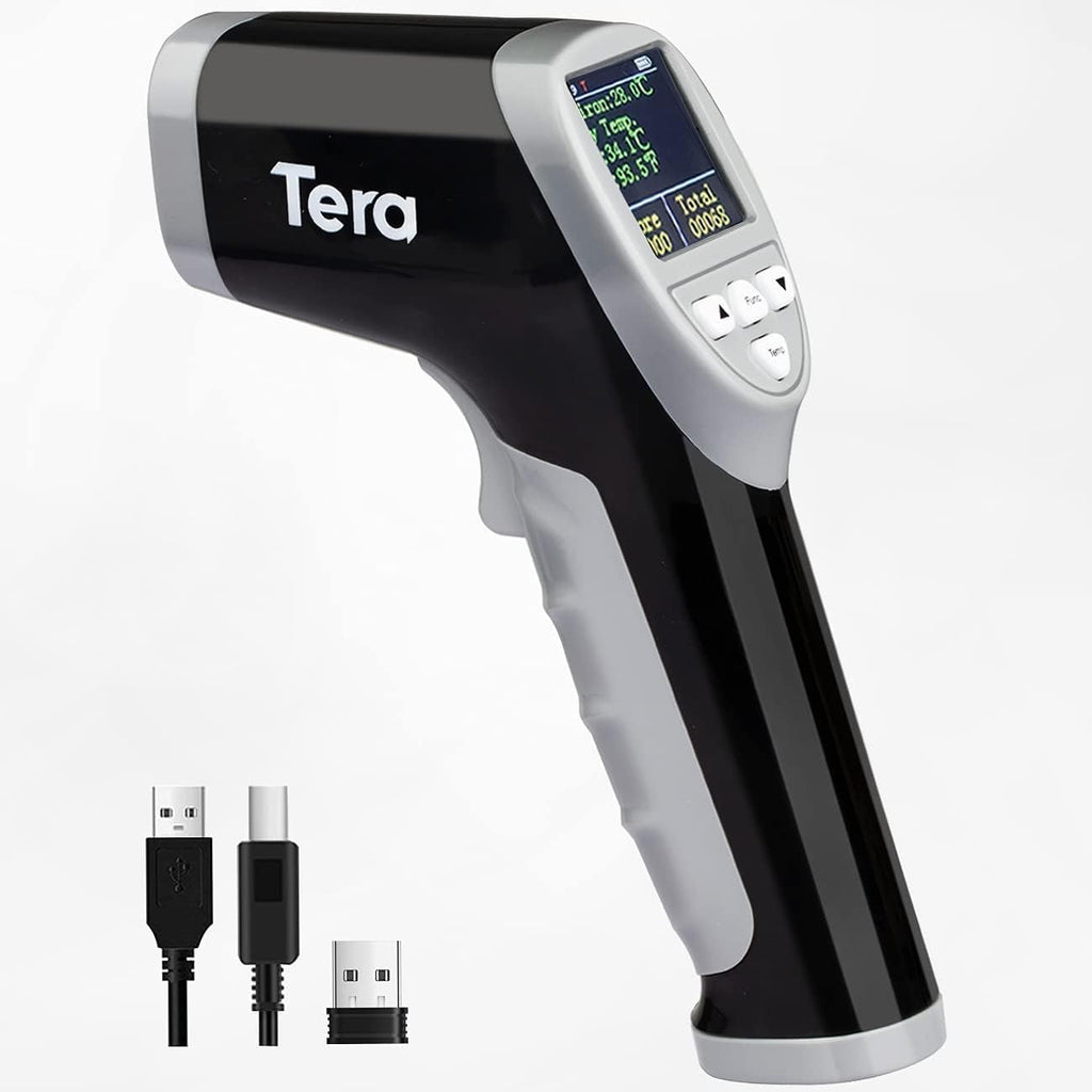 Tera Barcode Scanner Temperature Thermometer 2D QR 1D Cordless Bar Code Reader with Digital Display Screen, Compatible with Bluetooth 2.4Ghz Wireless USB Wired Pack of 2 E903871