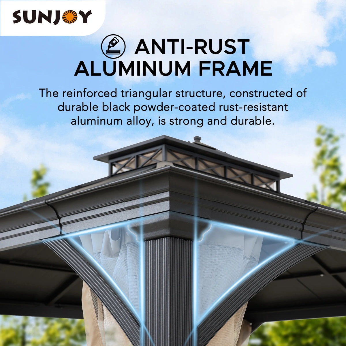 Black 2-Tier Aluminum Hardtop Gazebo with Netting O9251