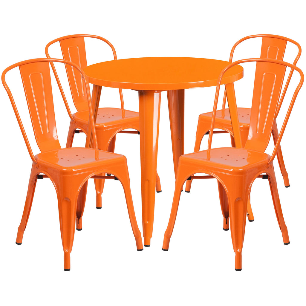 Silver Round Metal Table Set with 4 Cafe Chairs Y480630
