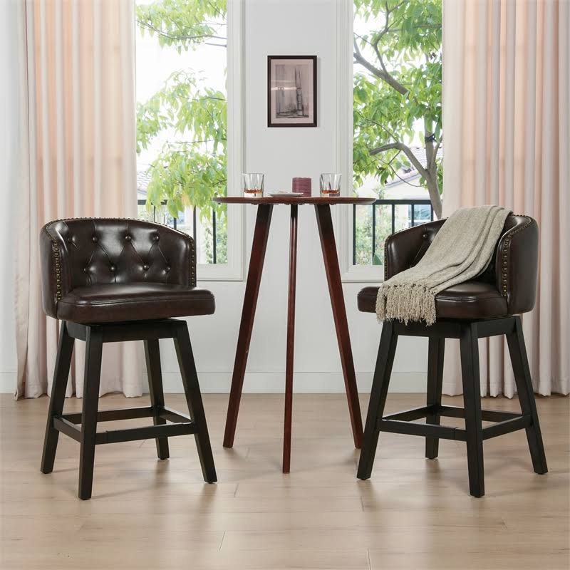 Vintage Brown Faux Leather Swivel Counter Height Bar Stool Z8800
