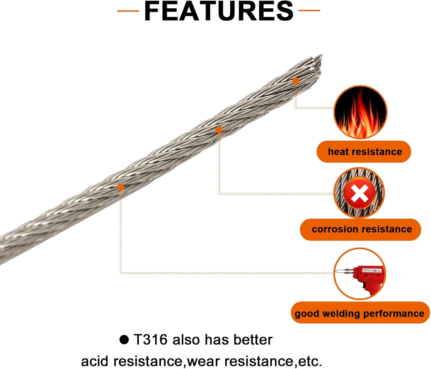 1/8 T316 Stainless Steel Cable with Cutter, 20 Pcs Protector Sleeves, 7 x 7 Strands, 450FT N10690