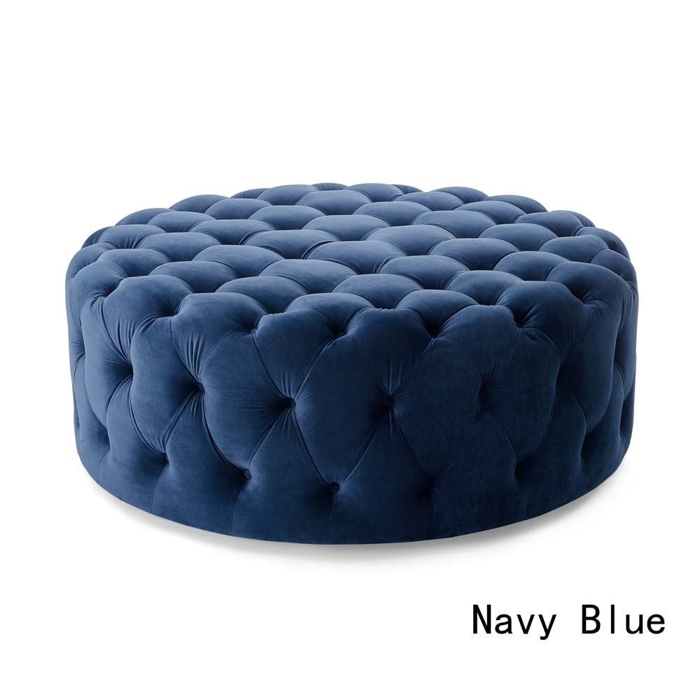 Tufted Velvet Round Ottoman with Casters U473119