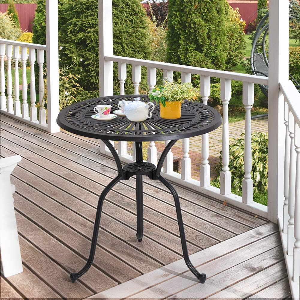 Black Cast Aluminum Round Patio Bistro Table with Umbrella Hole U692530