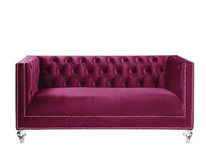 Burgundy Velvet Button Tufted Accent Sofa & Love Seat L430299
