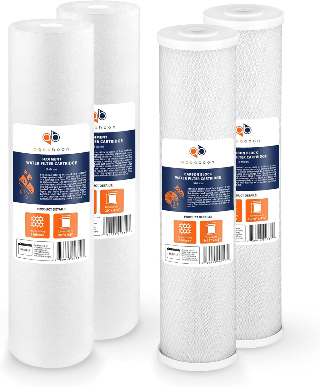 5 Micron 20 x 4.5 CTO Carbon Block Sediment Replacement Filter Cartridges Set B3950