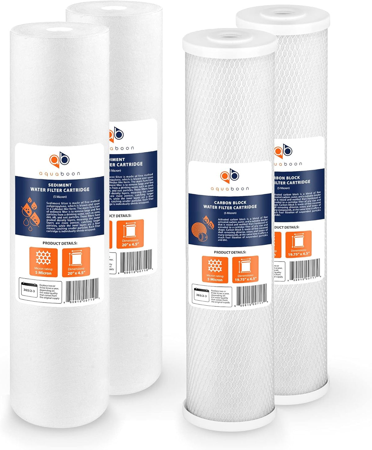 5 Micron 20 x 4.5 CTO Carbon Block Sediment Replacement Filter Cartridges Set B3950