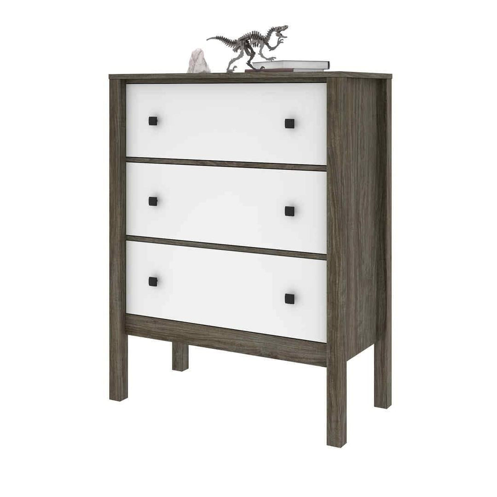 Walnut Grey White 3-Drawer Dresser O77022