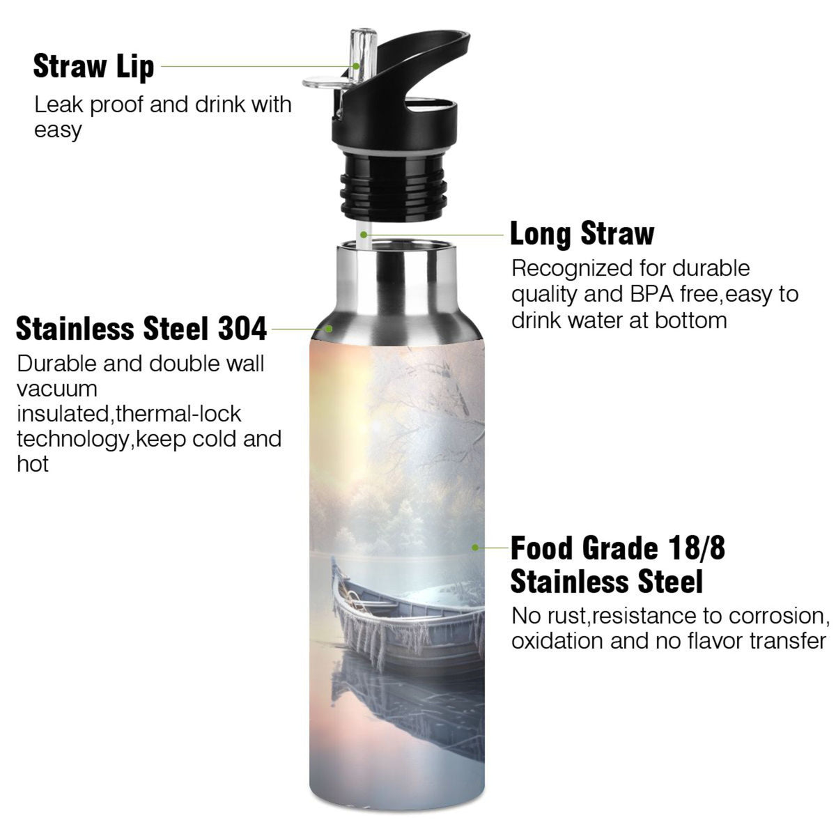 Insulated Stainless Steel Water Bottle with Straw Lid, 20 oz R34134