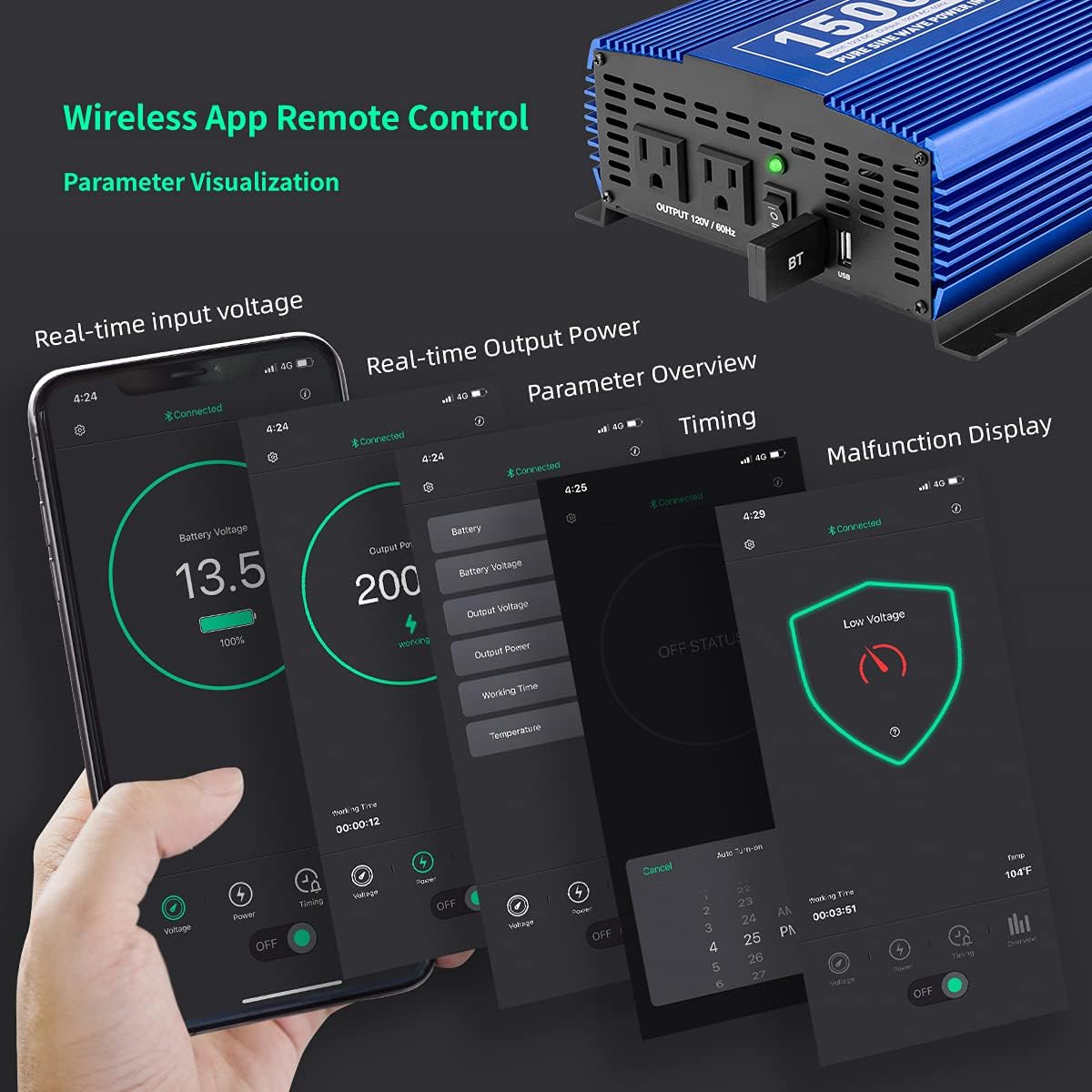 5000W Power Inverter 12V to 110V 4AC Outlets 2USB Ports S20499