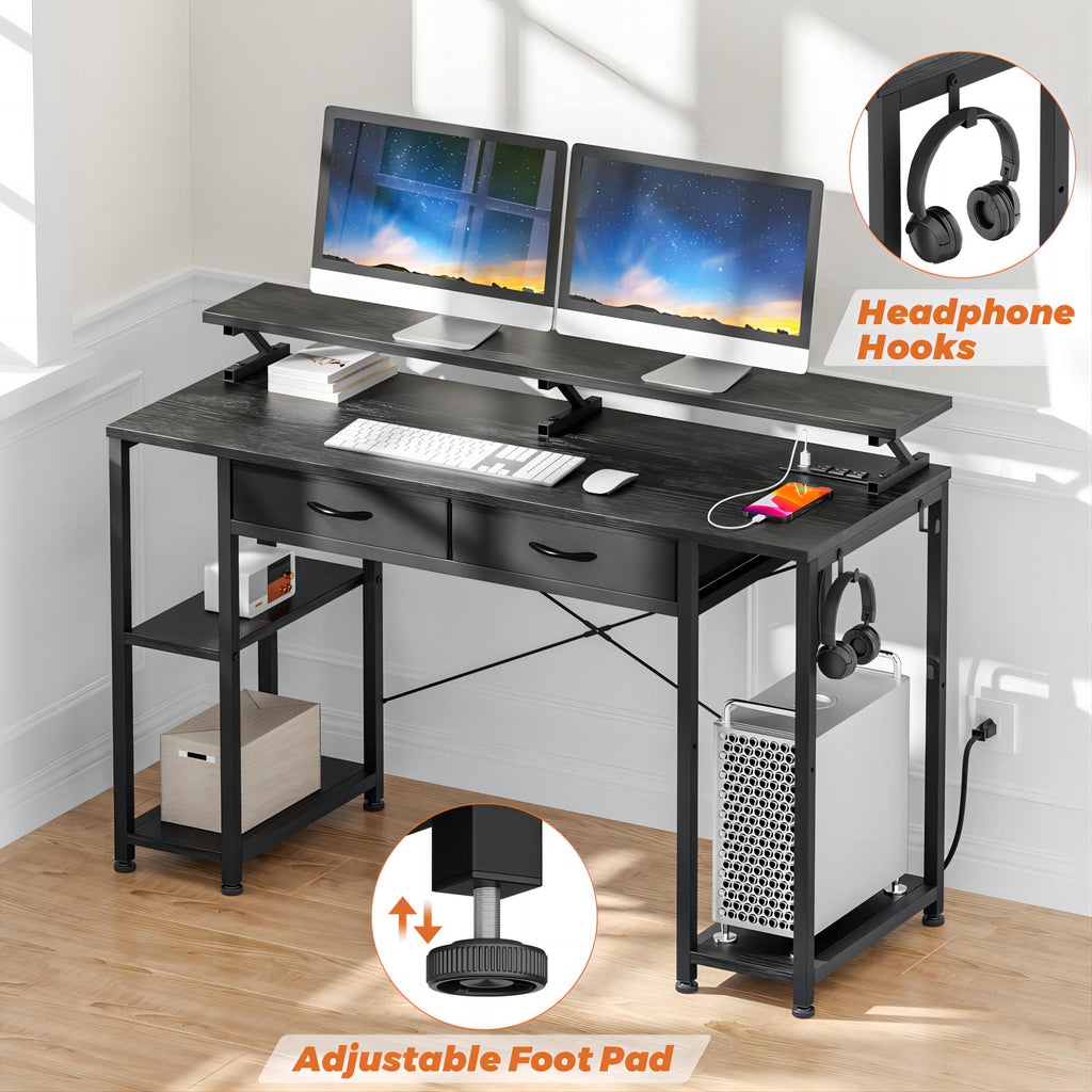Black Computer Desk with Drawers and Bookshelf S9021