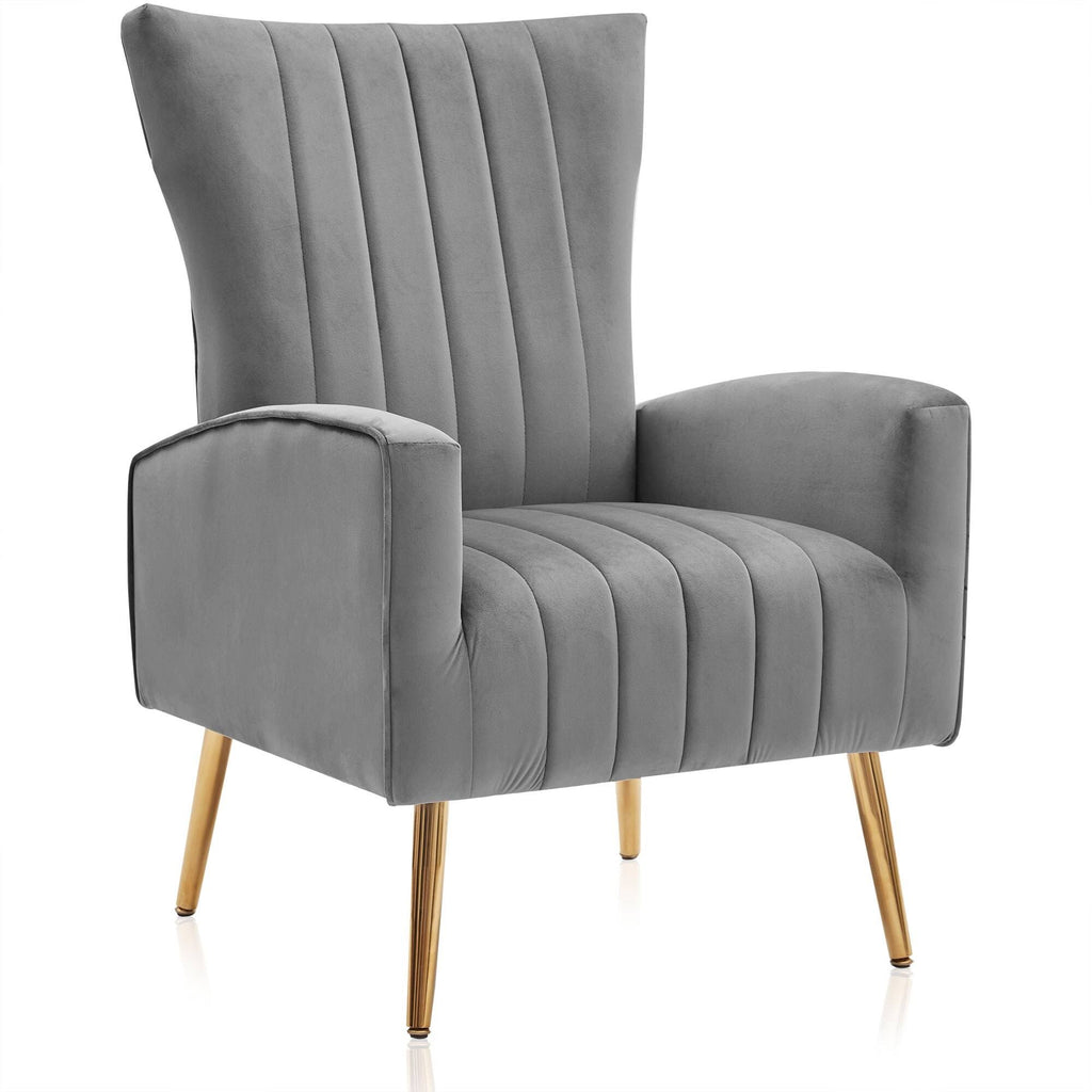 Yellow Velvet Wingback Arm Chair with Metal Legs T4068