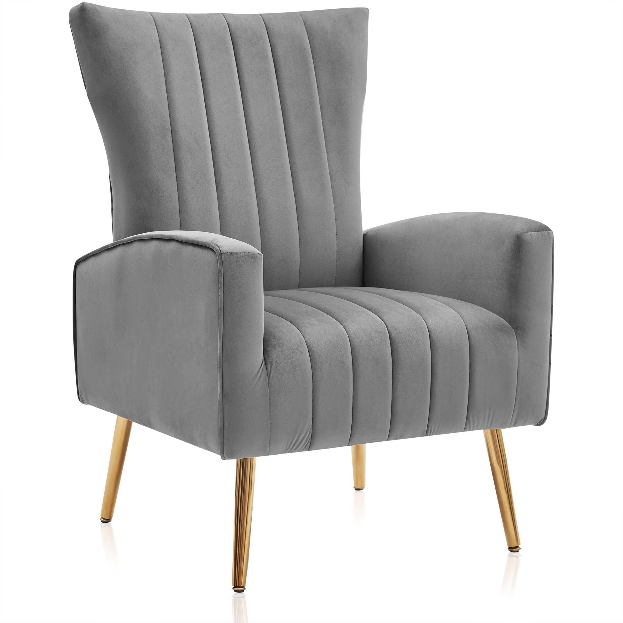 Yellow Velvet Wingback Arm Chair with Metal Legs T4068