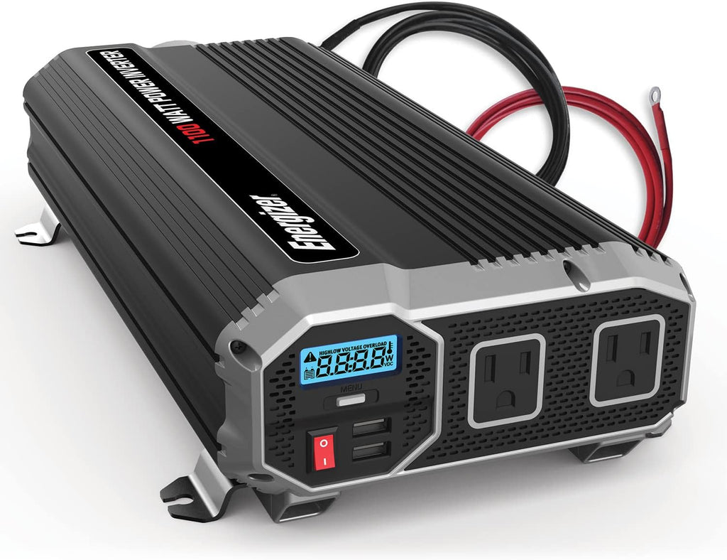 1100 Watts Modified Sine Wave Car Inverter, 12V to 110 Volts, Two AC Outlets, Two USB Ports (2.4 Amp) N11660