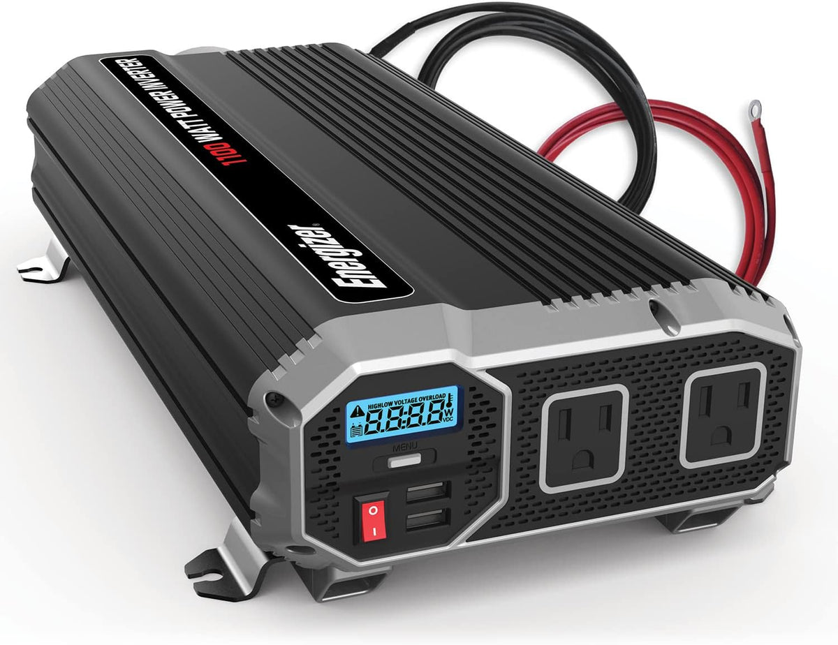 1100 Watts Modified Sine Wave Car Inverter, 12V to 110 Volts, Two AC Outlets, Two USB Ports (2.4 Amp) N11660