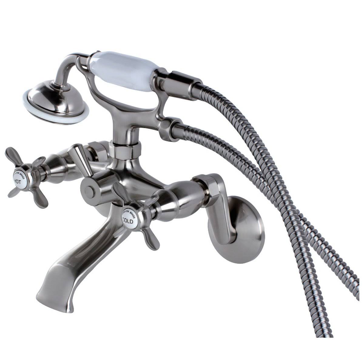 Brushed Brass Wall Mount Clawfoot Tub Faucet with Hand Shower A4614