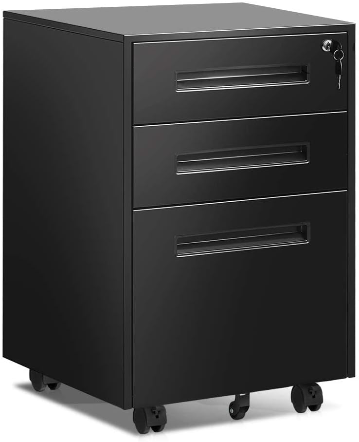 Black 3 Drawer Rolling Steel File Cabinet R85761