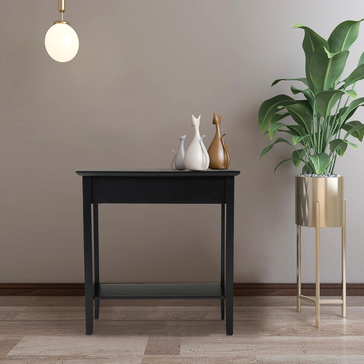 Flip Top End Table Wooden Sofa Side Table with Storage and Shelf O965866