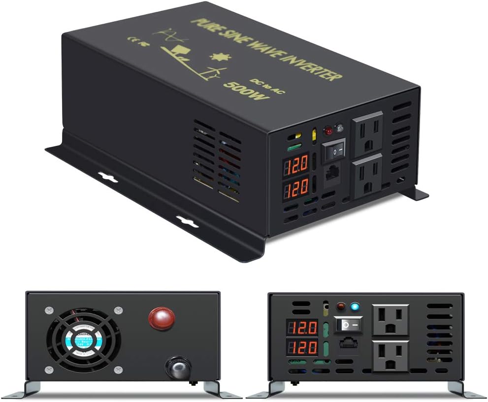 500W Pure Sine Wave Power Inverter DC 12V to 110V AC with Remote Controller P55593