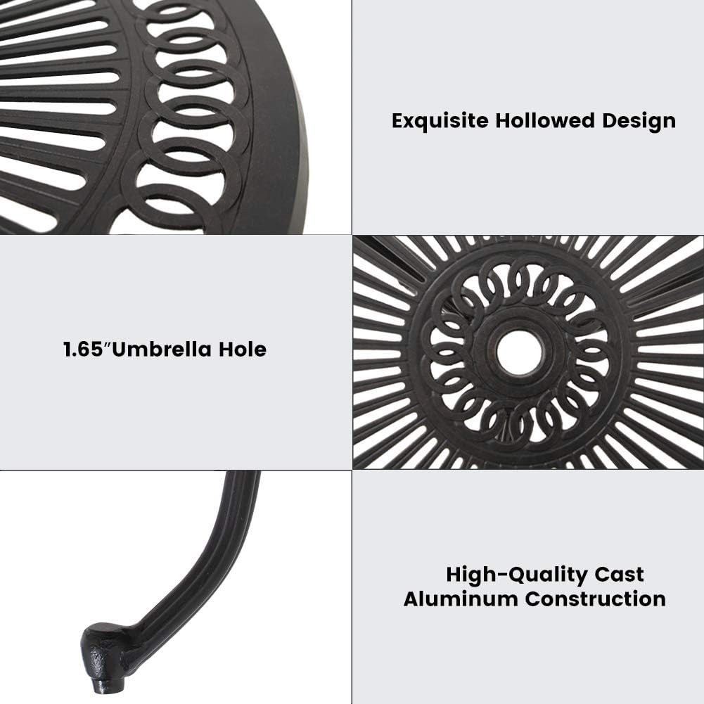 Black Cast Aluminum Round Patio Bistro Table with Umbrella Hole U692530