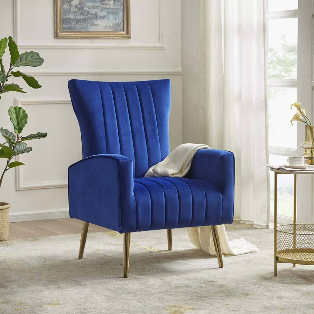 Yellow Velvet Wingback Arm Chair with Metal Legs T4068