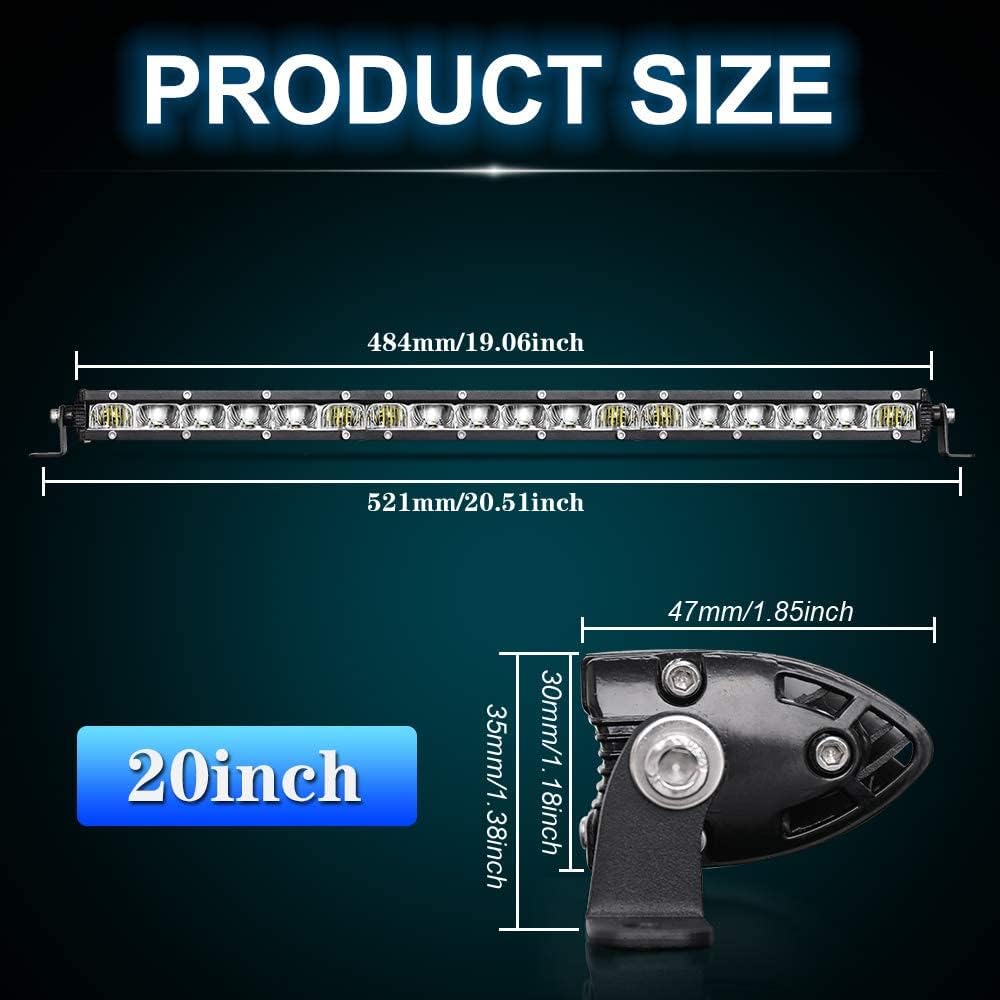 20 inch Single Row LED Light Bar Spot Flood Combo Beam 12V 24V Off Road Work Light Pack of 2 X948517