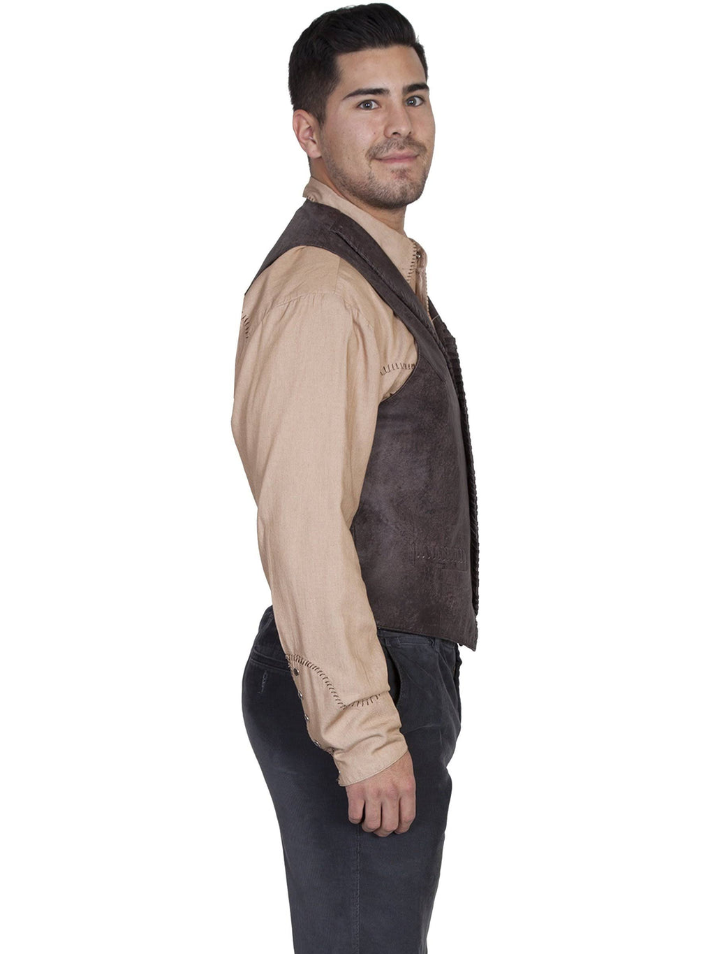 Western Vest Mens Whip Stitch Leather 4X Brown Buff T145