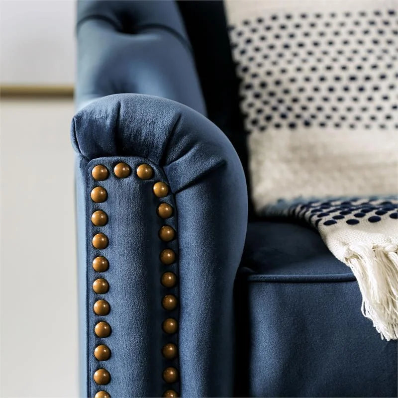 Blue Fabric Tufted 2-Piece Sofa Set X259