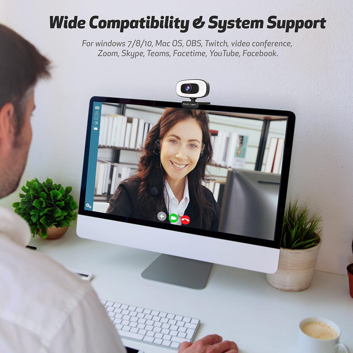 4K Webcam with Light Ultra HD 8MP Autofocus USB Web Cam with Microphone B768