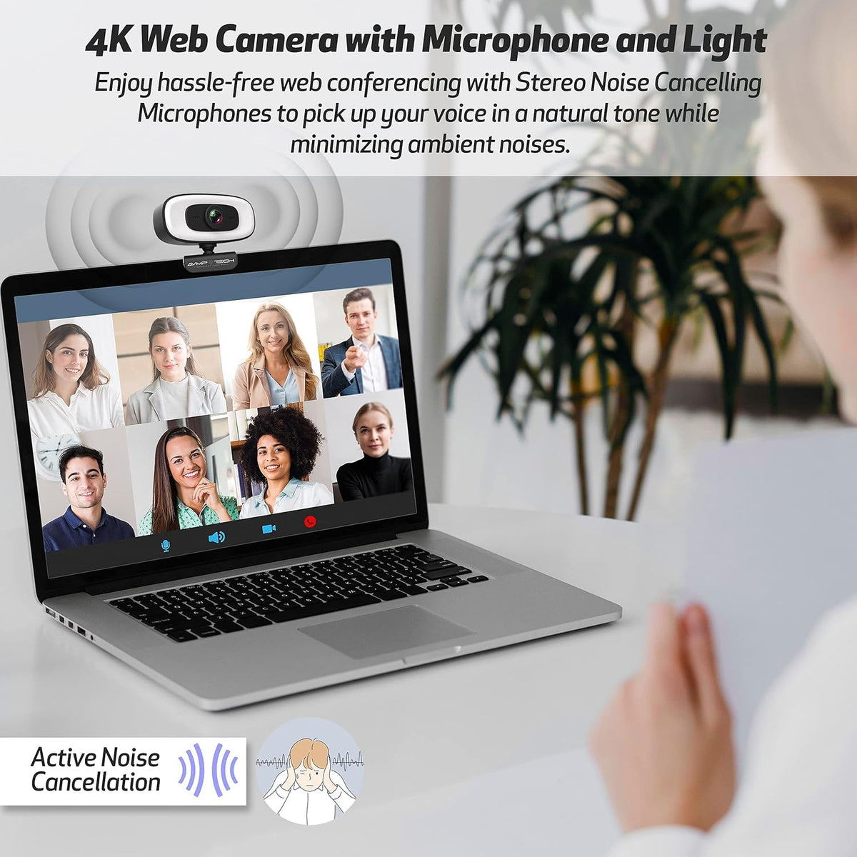 4K Webcam with Light Ultra HD 8MP Autofocus USB Web Cam with Microphone B768
