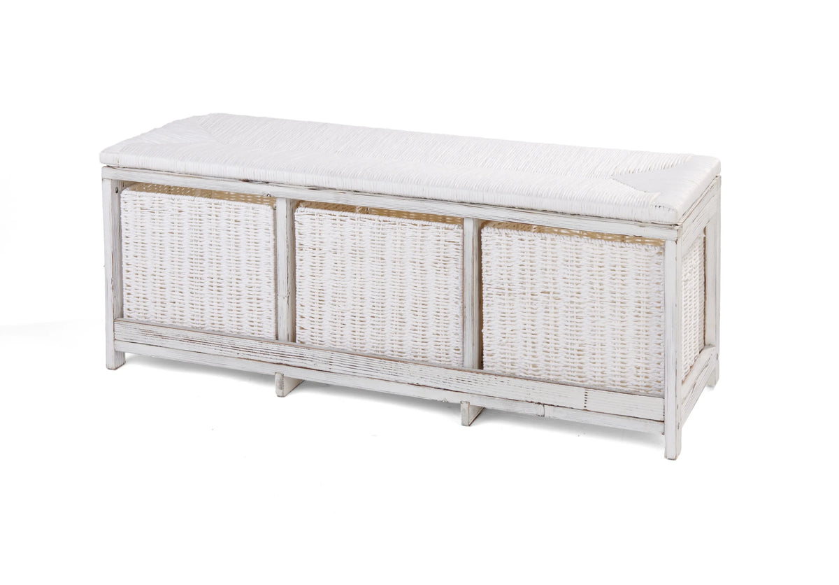 Brown Woven Top Storage Bench with Baskets M11962