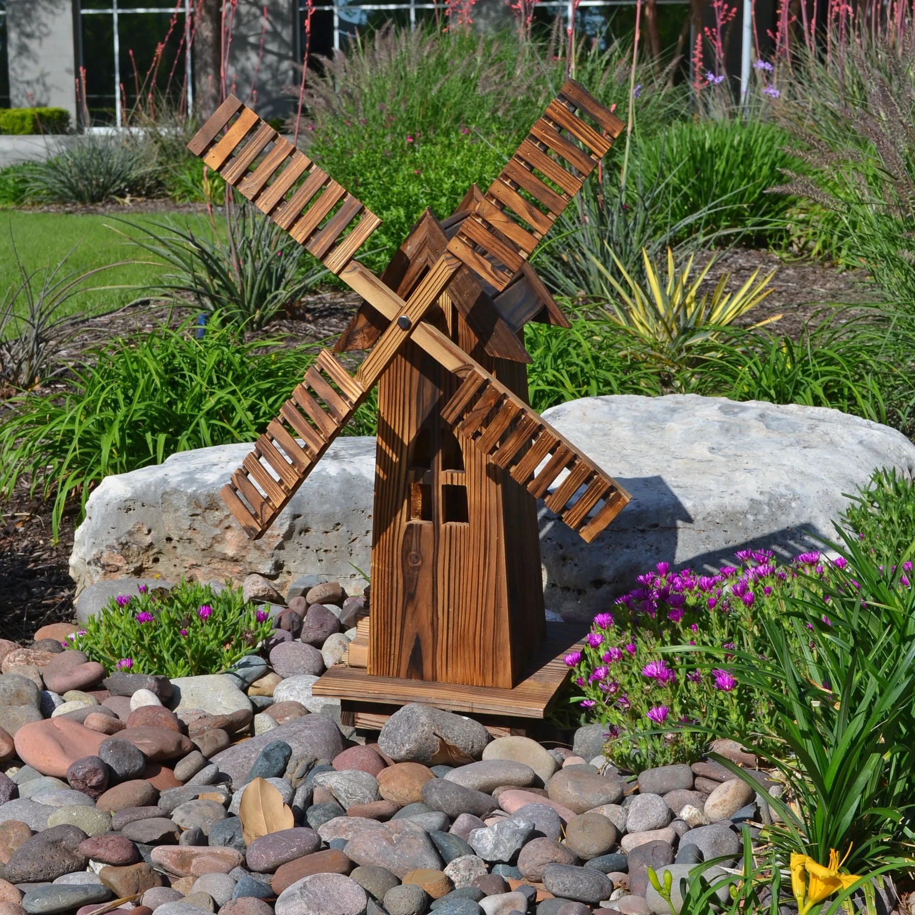 Rustic Brown Wooden Dutch Windmill Sculpture E785139