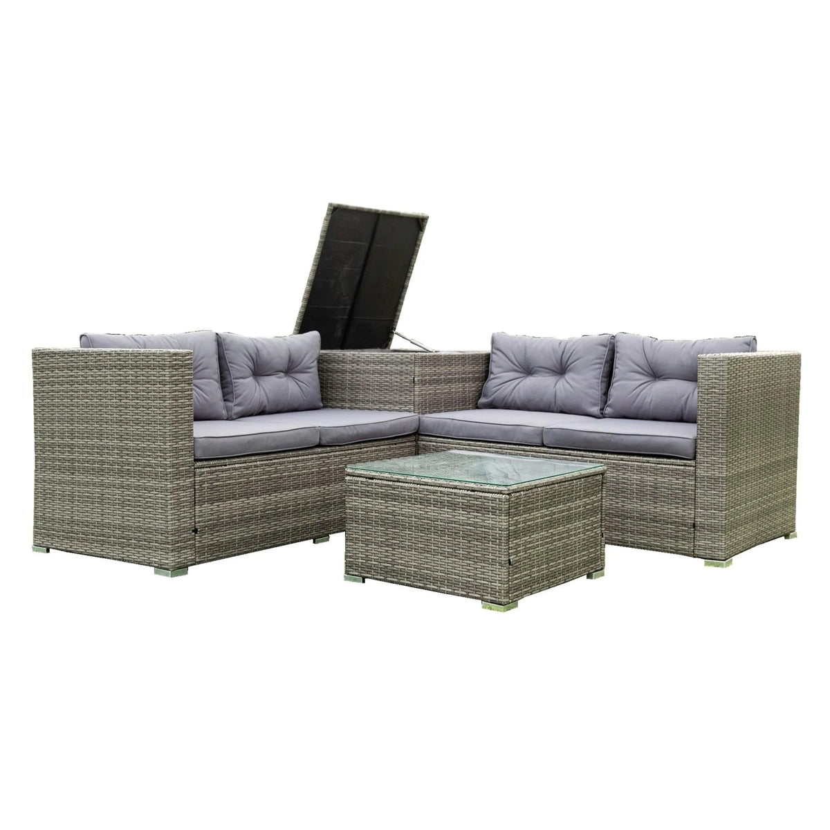 4 Piece Patio Sectional Wicker Rattan Outdoor Furniture Sofa Set Grey G791484