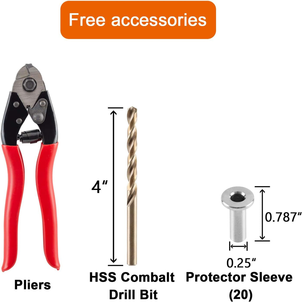 1/8 T316 Stainless Steel Cable with Cutter, 20 Pcs Protector Sleeves, 7 x 7 Strands, 450FT N10690
