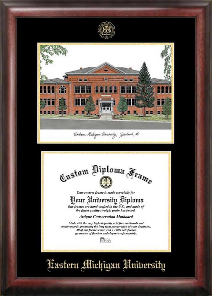 Gold Embossed Diploma Frame with Campus Images Lithograph D95391