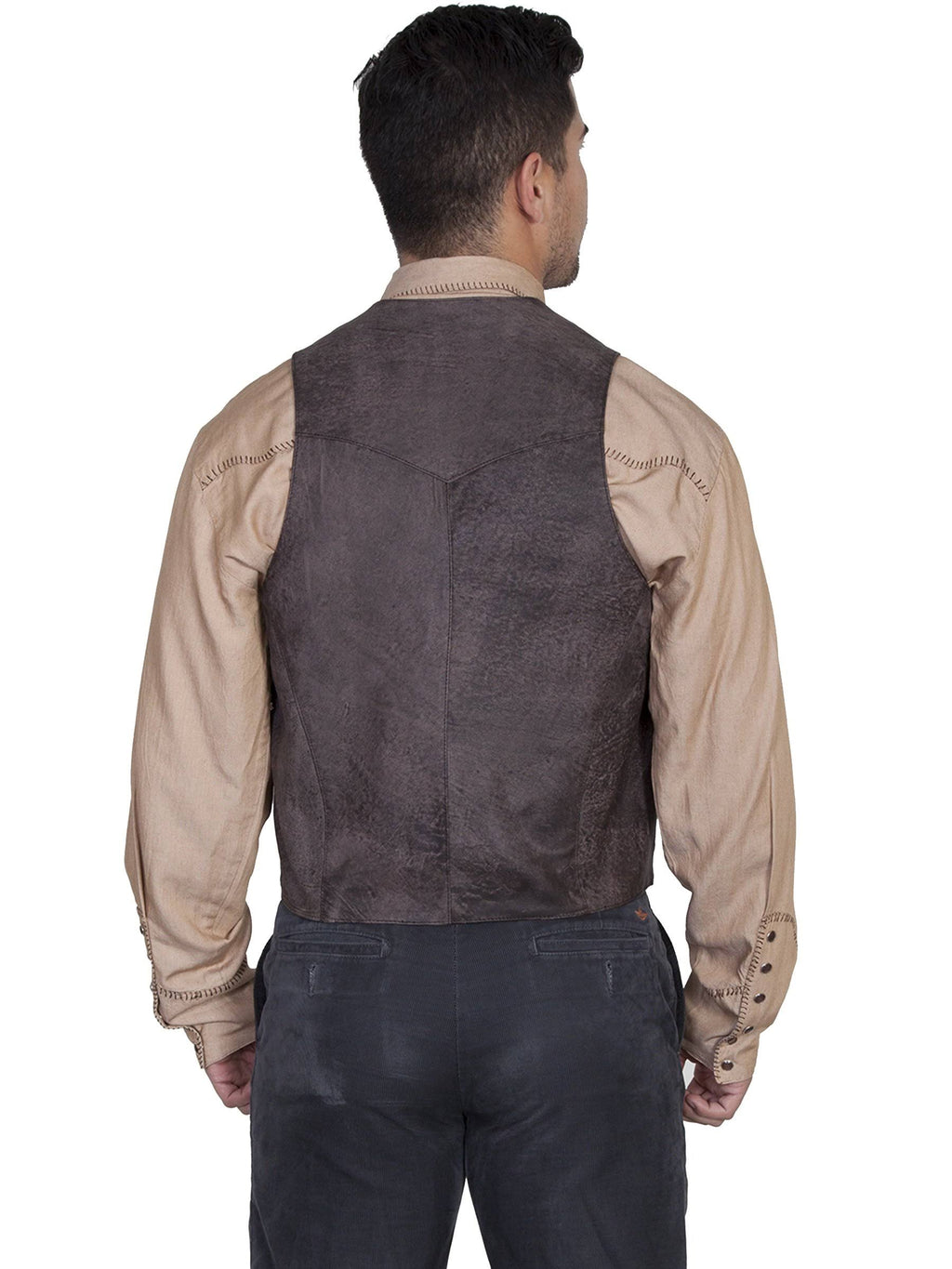 Western Vest Mens Whip Stitch Leather 4X Brown Buff T145