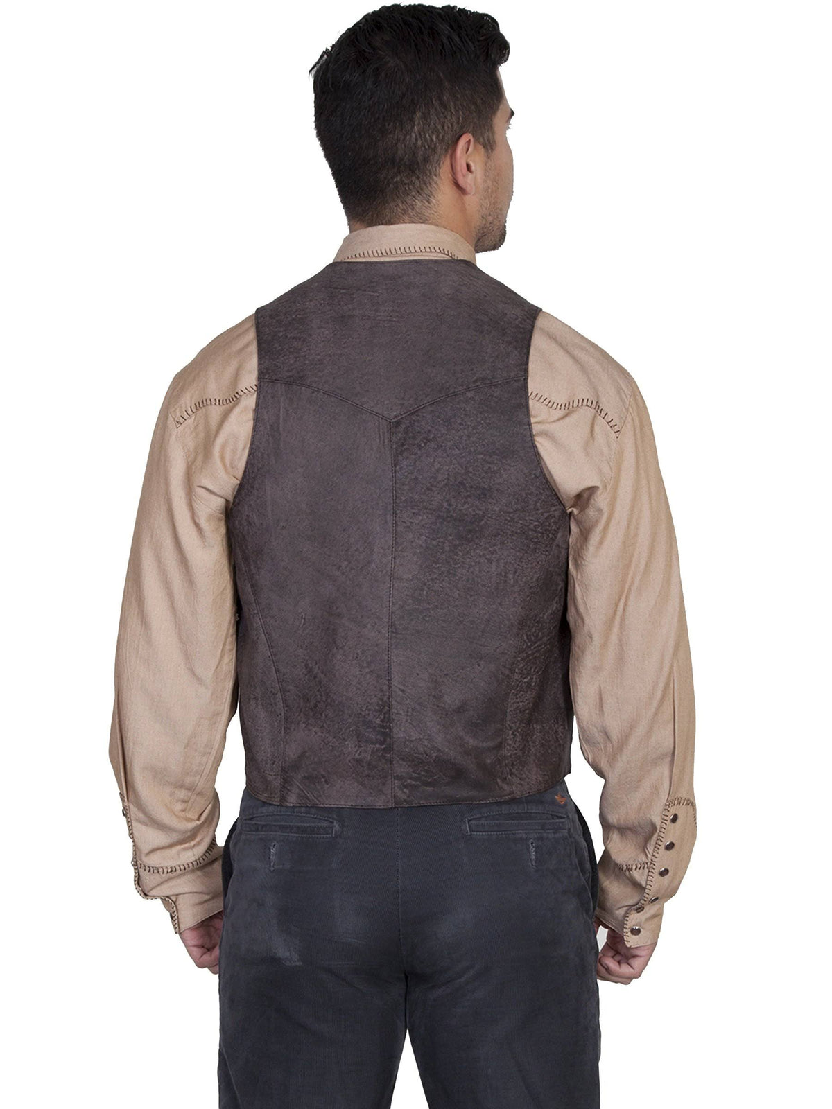 Western Vest Mens Whip Stitch Leather 4X Brown Buff T145